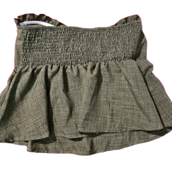 SHEIN Olive Green Strapless Peplum Tie Front Ruffle Boho Style Top Womens‎ Large - Picture 4 of 4